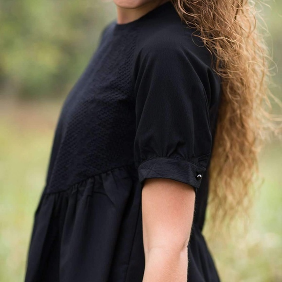 Black WOVEN PEPLUM TOP Blouse Shirt - Picture 3 of 7